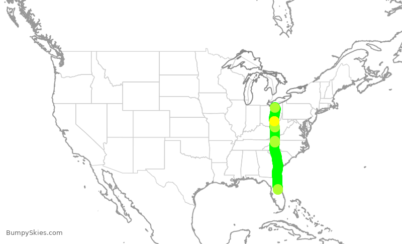 Turbulence forecast map for UAL486, MCO to CLE