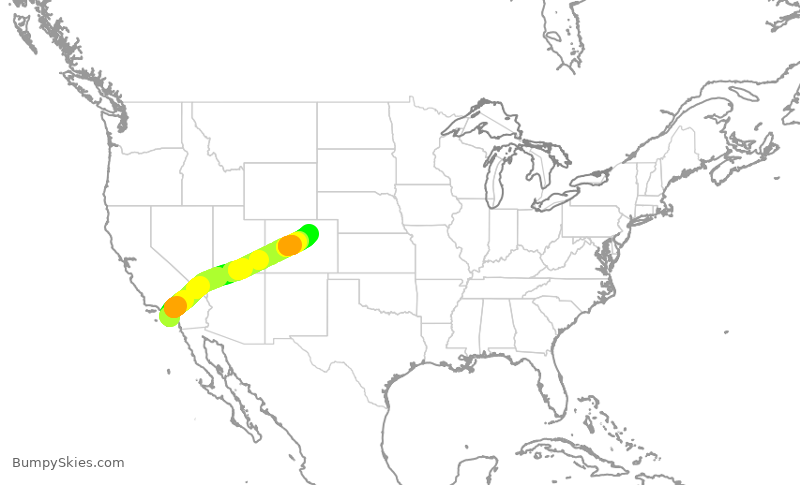 Turbulence forecast map for UAL489, SNA to DEN