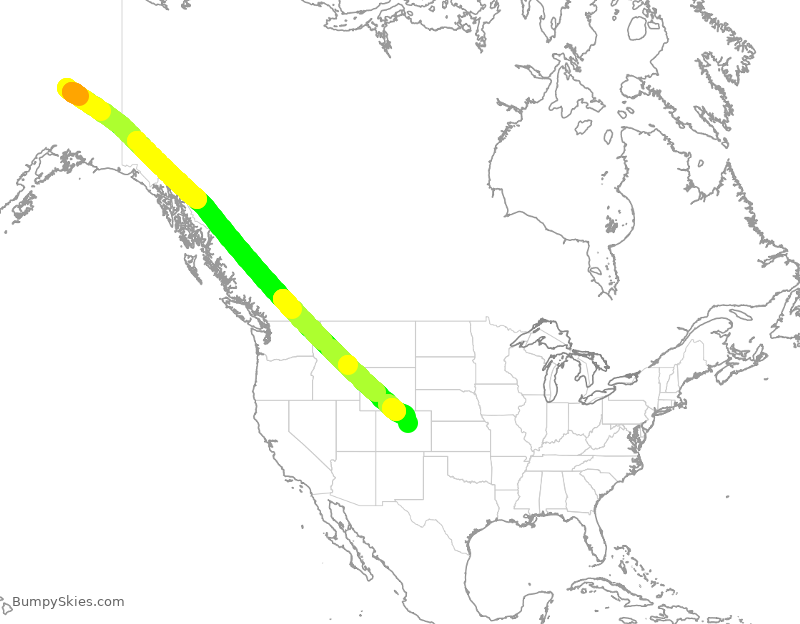 Turbulence forecast map for UAL494, FAI to DEN
