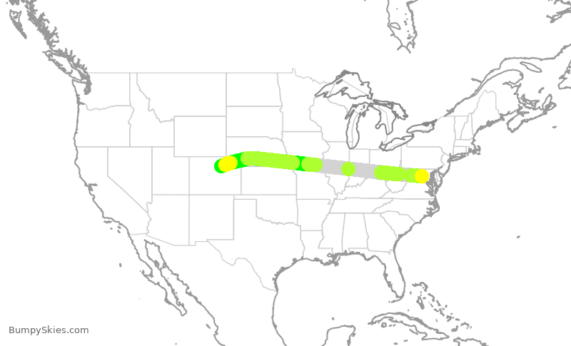 Turbulence forecast map for UAL495, IAD to DEN