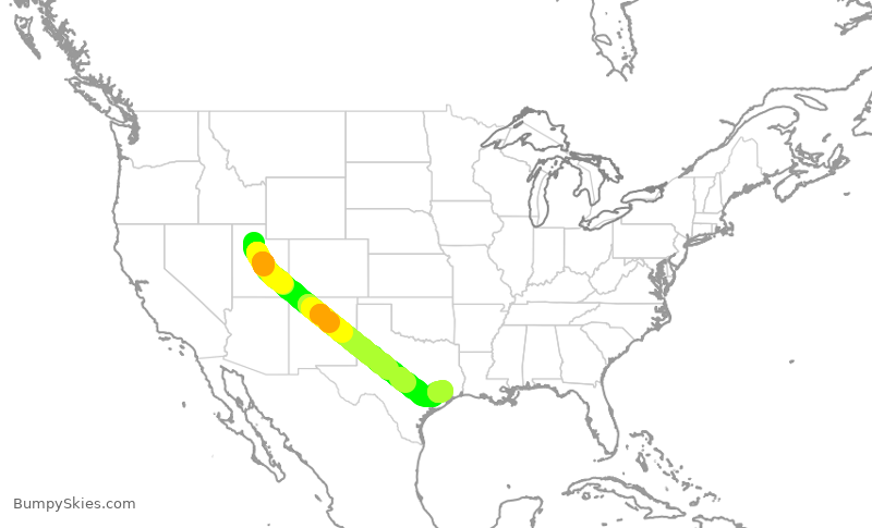 Turbulence forecast map for UAL497, SLC to IAH
