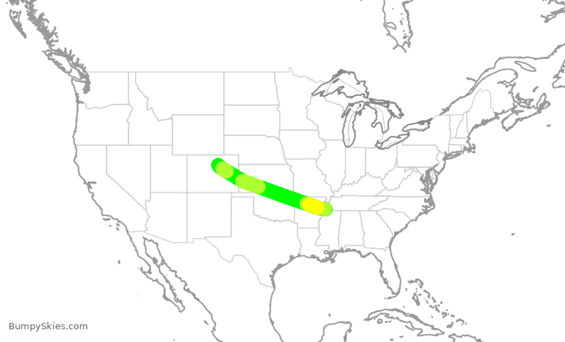 Turbulence forecast map for UAL498, MEM to DEN