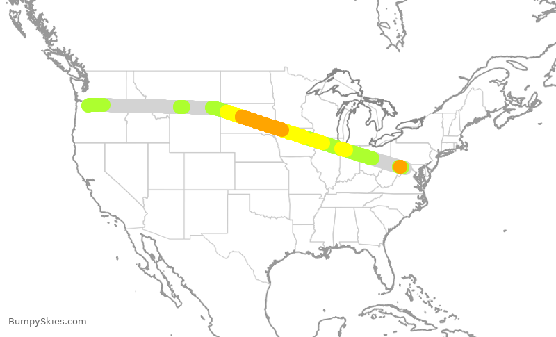 Turbulence forecast map for UAL498, PDX to IAD