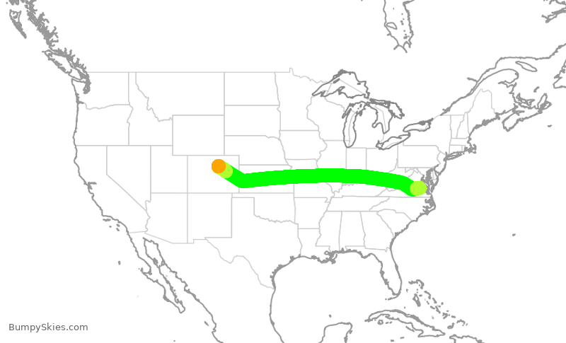 Turbulence forecast map for UAL498, RIC to DEN