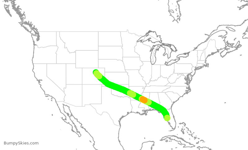 Turbulence forecast map for UAL498, TPA to DEN