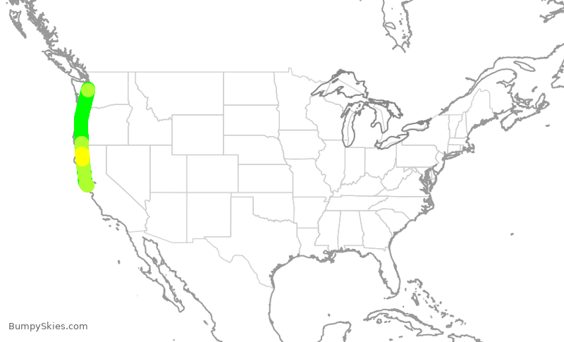 Turbulence forecast map for UAL499, SEA to SFO