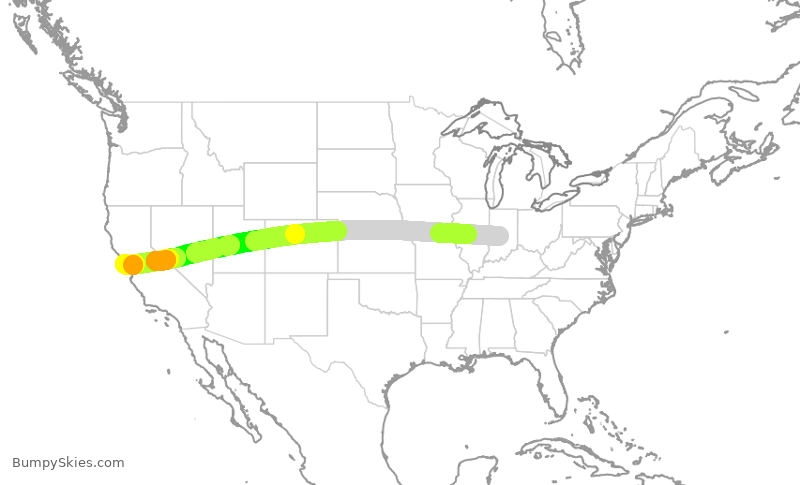 Turbulence forecast map for UAL500, IND to SFO