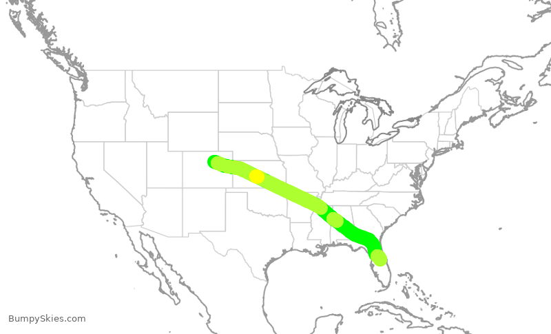 Turbulence forecast map for UAL501, DEN to MCO