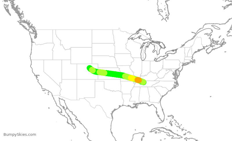 Turbulence forecast map for UAL502, BNA to DEN