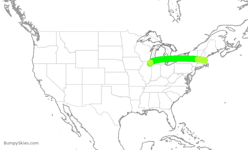 Turbulence forecast map for UAL503, BOS to ORD