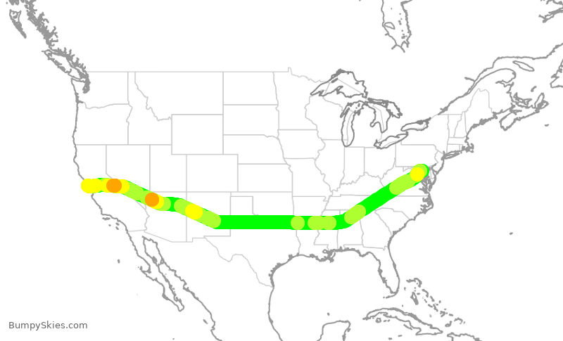 Turbulence forecast map for UAL504, BWI to SFO