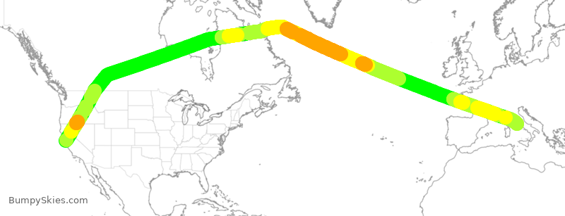 Turbulence forecast map for UAL507, SFO to FCO