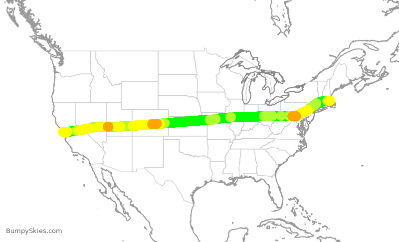 Turbulence forecast map for UAL512, BOS to SFO