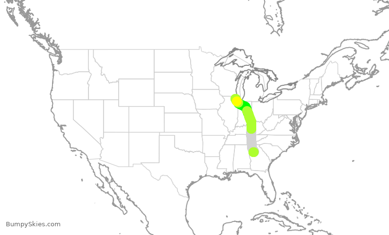 Turbulence forecast map for UAL516, ATL to ORD