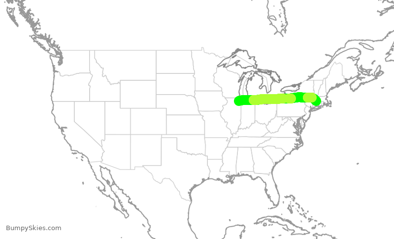 Turbulence forecast map for UAL516, ORD to BDL