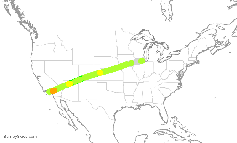 Turbulence forecast map for UAL517, ORD to LAX