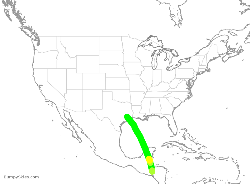 Turbulence forecast map for UAL518, IAH to HPR