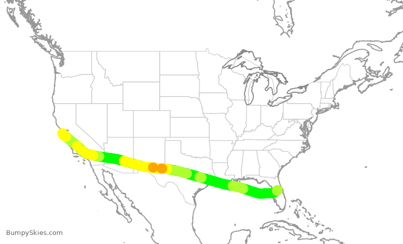 Turbulence forecast map for UAL520, SFO to MCO