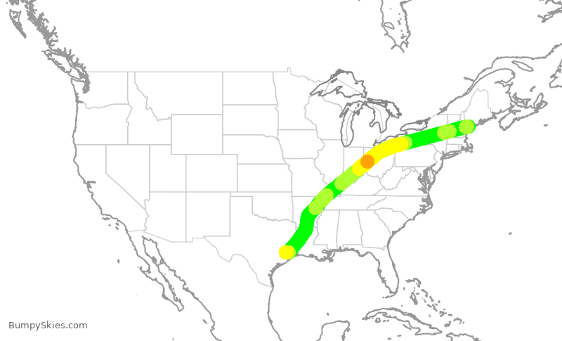 Turbulence forecast map for UAL521, PWM to IAH
