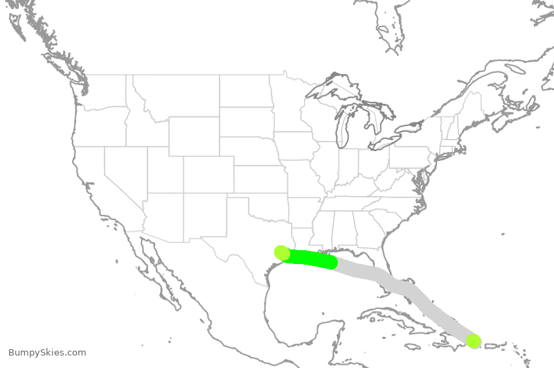 Turbulence forecast map for UAL524, DPC to IAH