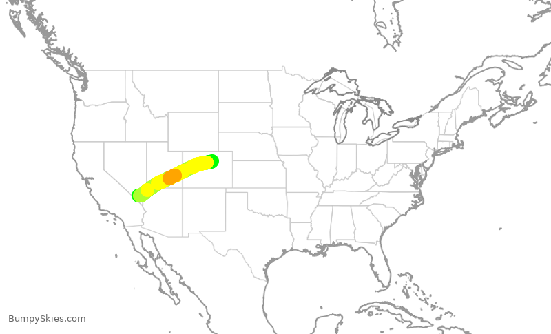 Turbulence forecast map for UAL526, DEN to LAS