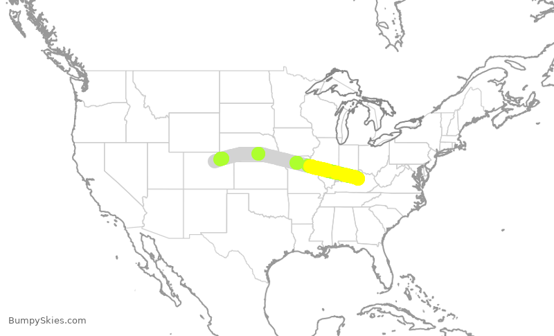 Turbulence forecast map for UAL526, LEX to DEN