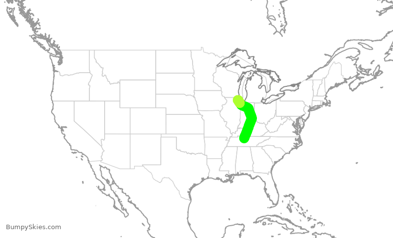 Turbulence forecast map for UAL529, BNA to ORD