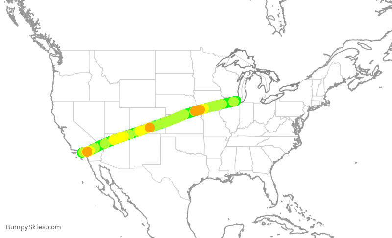 Turbulence forecast map for UAL530, ORD to LAX