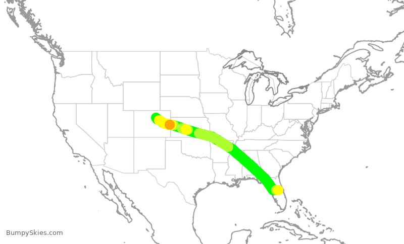 Turbulence forecast map for UAL531, MCO to DEN