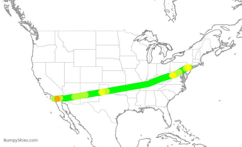 Turbulence forecast map for UAL533, EWR to SAN