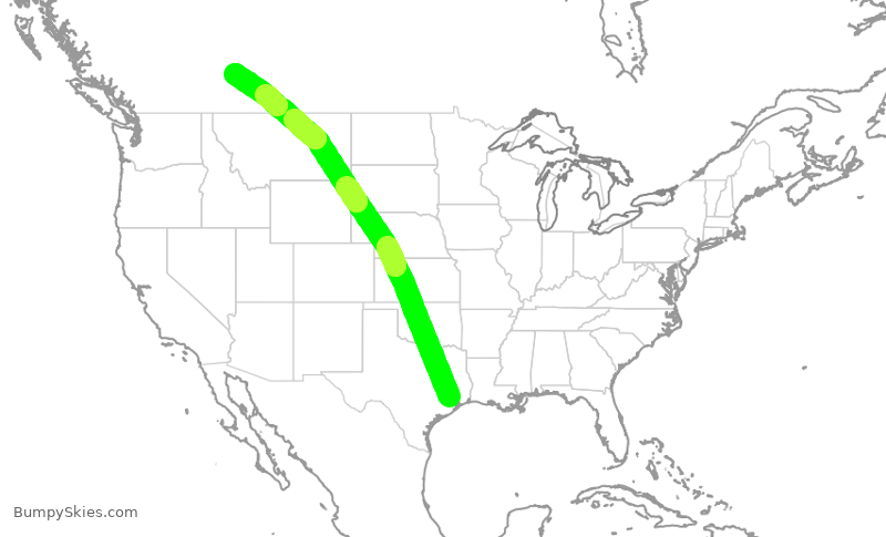Turbulence forecast map for UAL537, IAH to YYC