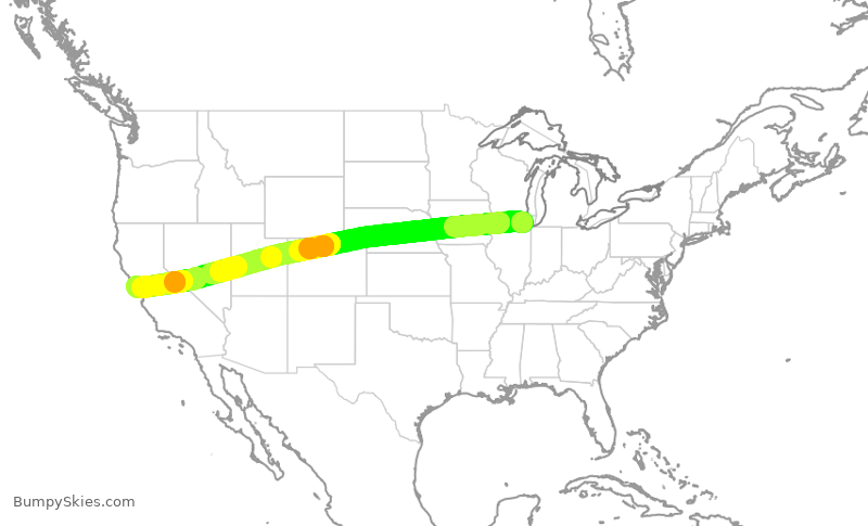 Turbulence forecast map for UAL543, ORD to SFO