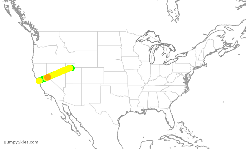Turbulence forecast map for UAL543, SFO to SLC