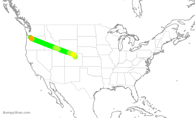 Turbulence forecast map for UAL545, PDX to DEN