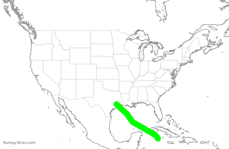 Turbulence forecast map for UAL551, IAH to WCR