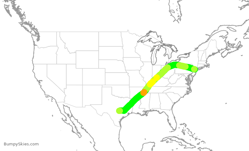 Turbulence forecast map for UAL554, AUS to EWR