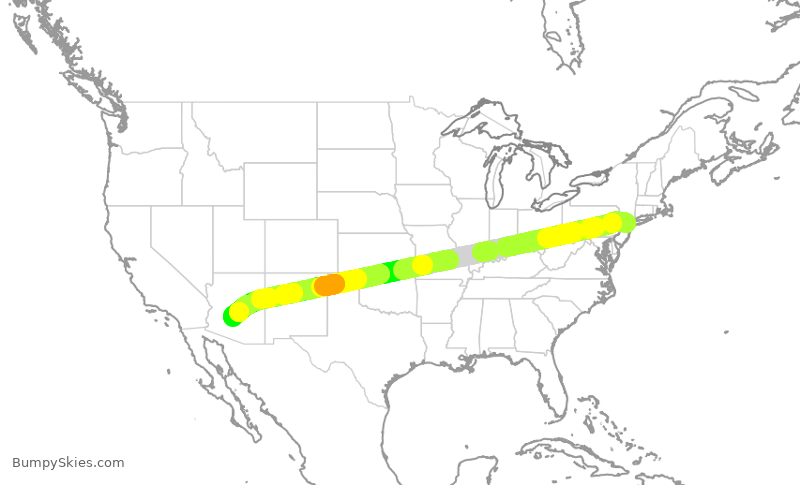 Turbulence forecast map for UAL555, EWR to PHX