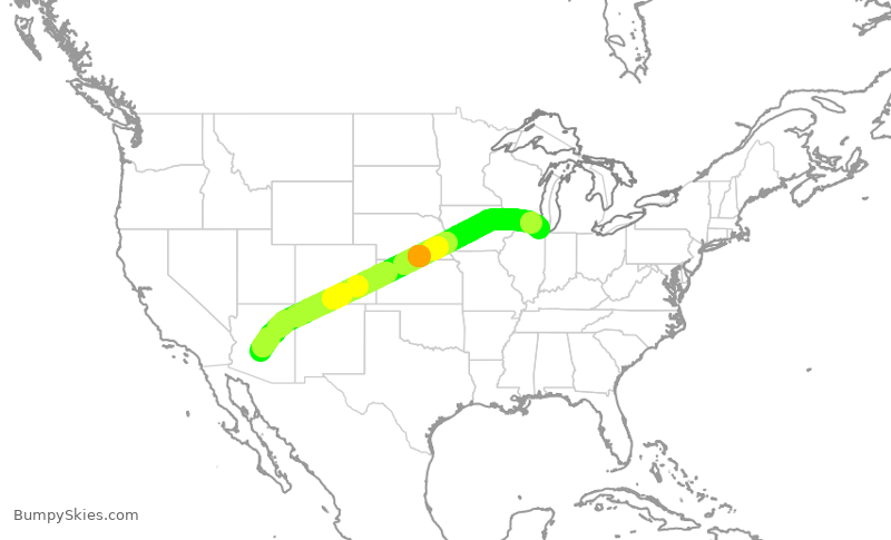 Turbulence forecast map for UAL555, PHX to ORD