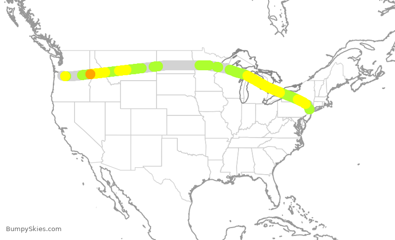 Turbulence forecast map for UAL560, EWR to PDX
