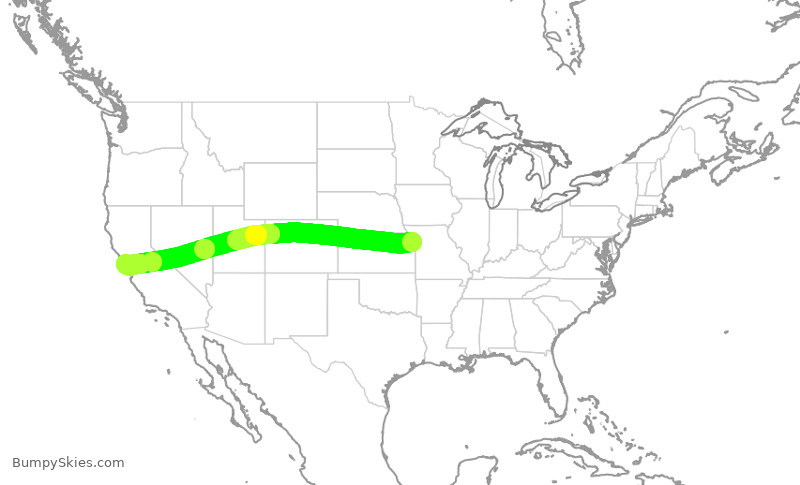 Turbulence forecast map for UAL561, MCI to SFO
