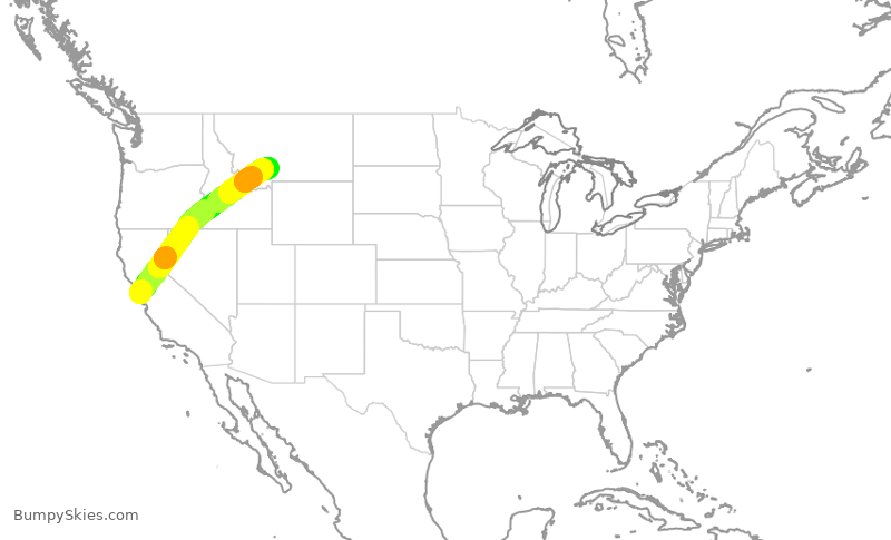 Turbulence forecast map for UAL562, SFO to BZN