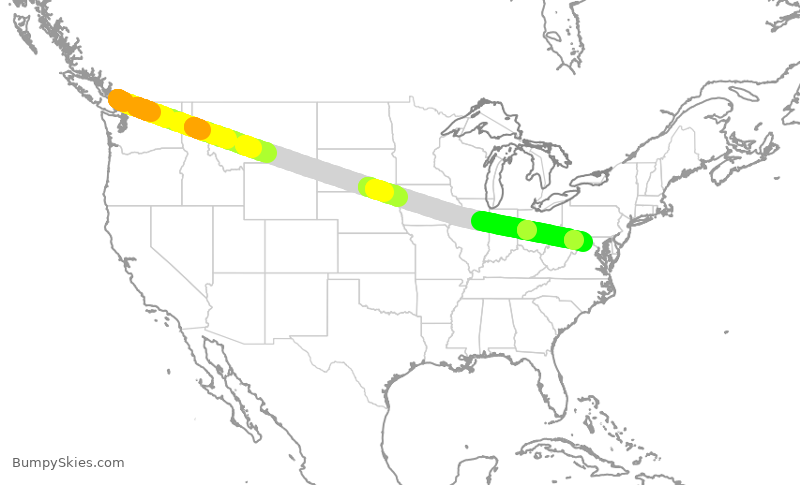 Turbulence forecast map for UAL564, YVR to IAD