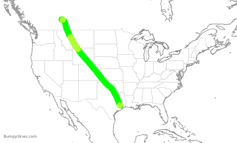 Turbulence forecast map for UAL564, IAH to YYC