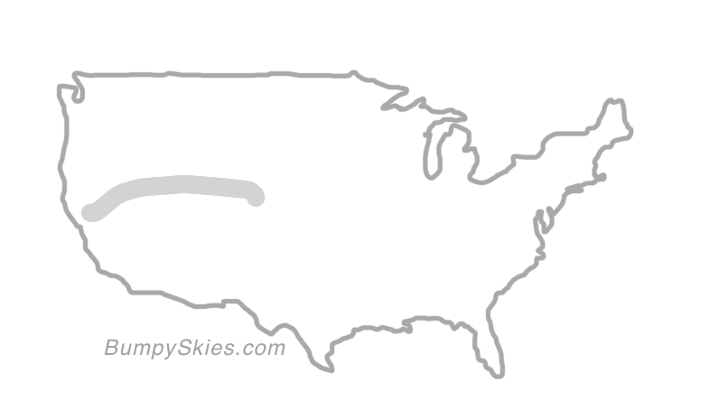 Map of continental US with illustrated flight path and turbulence forecast (described in text below)