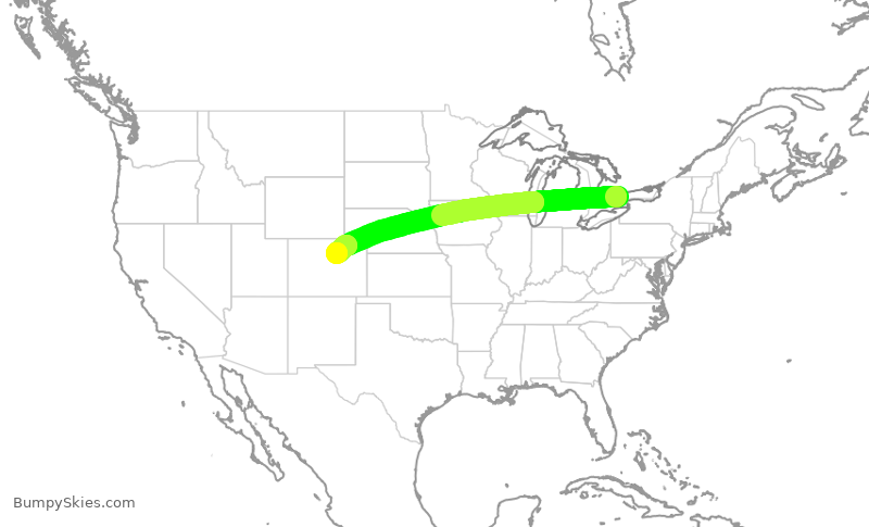 Turbulence forecast map for UAL568, YYZ to DEN