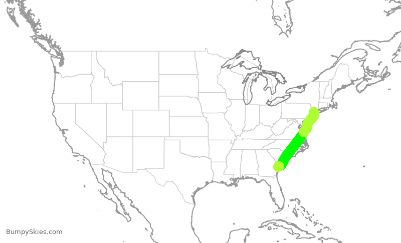 Turbulence forecast map for UAL570, EWR to SAV