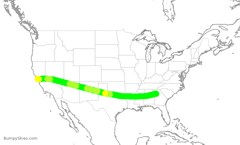 Turbulence forecast map for UAL571, ATL to SFO