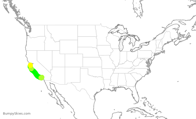 Turbulence forecast map for UAL571, SFO to SNA