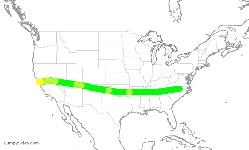 Turbulence forecast map for UAL573, RDU to SFO