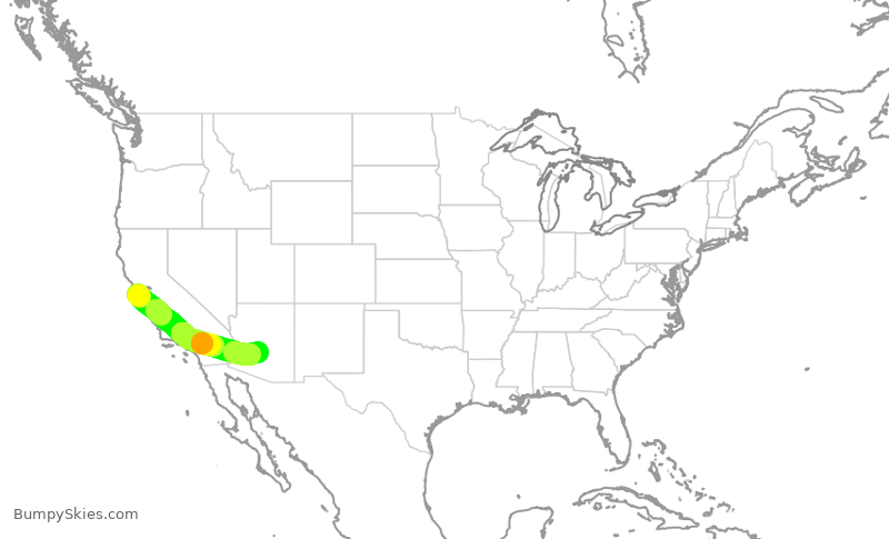 Turbulence forecast map for UAL574, SFO to PHX